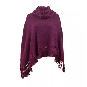 The Skyline Collection Women's Knitted Poncho in Burgundy, One Size